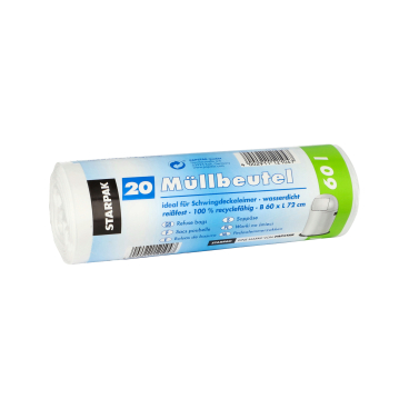 Müllbeutel 12104 72x60cm 60l LDPE weiß 20 Stück Müllbeutel 12104 72x60cm 60l LDPE weiß 20 Stück - Bild-Darstellung des Produktes 1