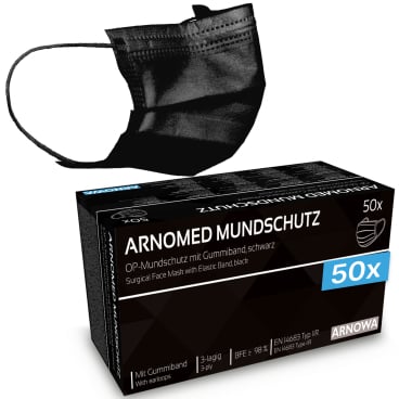 ARNOMED Mundschutz, TYP IIR, 3-lagig 1 Packung = 50 Stück, Farbe: schwarz - Bild-Darstellung des Produktes 1