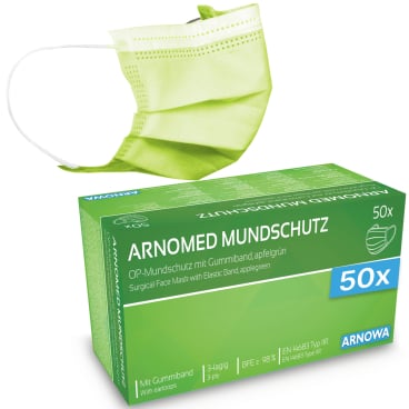 ARNOMED Mundschutz, TYP IIR, 3-lagig 1 Karton = 40 Packungen à 50 Stück, Farbe: grün - Bild-Darstellung des Produktes 1