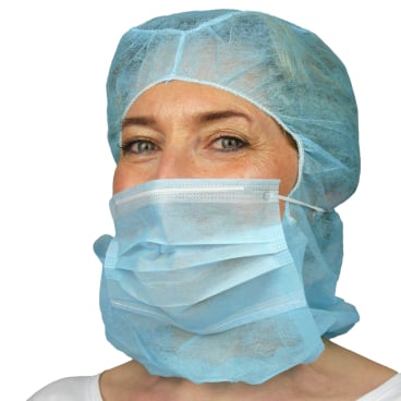 ARNOMED COVER Astrohaube mit Mundschutz, PP, 2-lagig 1 Packung = 100 Stück, Farbe: blau - Bild-Darstellung des Produktes 1