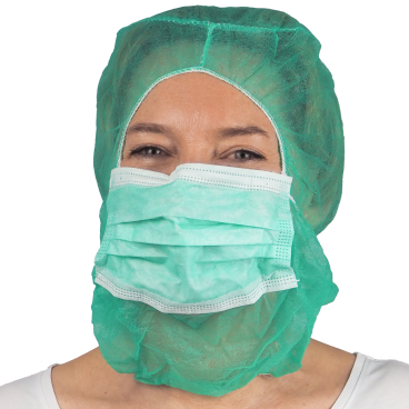 ARNOMED COVER Astrohaube mit Mundschutz, PP, 2-lagig 1 Karton = 10 Packungen à 100 Stück, Farbe: grün - Bild-Darstellung des Produktes 1