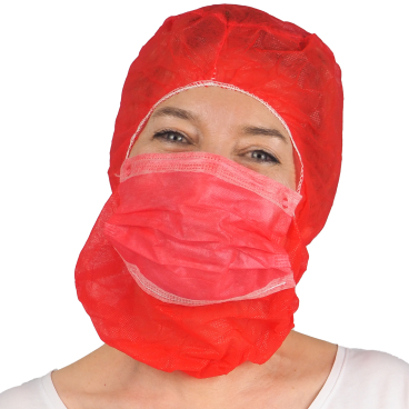 ARNOMED COVER Astrohaube mit Mundschutz, PP, 2-lagig 1 Packung = 100 Stück, Farbe: rot - Bild-Darstellung des Produktes 1