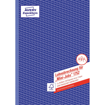 Lohnabrechnung Minijob A4 SD 2x40 Blatt Lohnabrechnung Minijob A4 SD 2x40 Blatt - Bild-Darstellung des Produktes 1