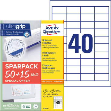 Etikett 48,5x25,4mm A4 ILC weiß 50+15 Blatt 2600 Stück Etikett 48,5x25,4mm A4 ILC weiß 50+15 Blatt 2600 Stück - Bild-Darstellung des Produktes 1
