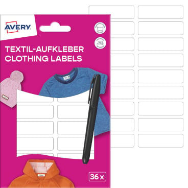 Textilaufkleber 45x13mm 36 Stück Etiketten + Stift Textilaufkleber 45x13mm 36 Stück Etiketten + Stift - Bild-Darstellung des Produktes 1