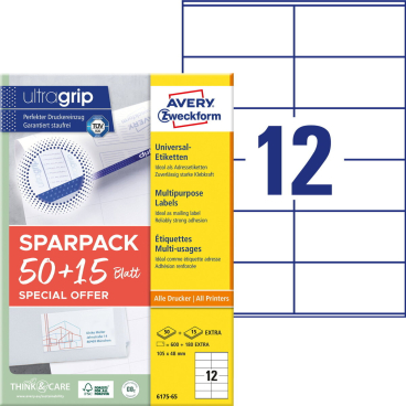 Etikett 105x48mm A4 ILC weiß 50+15 Blatt 780 Stück Etikett 105x48mm A4 ILC weiß 50+15 Blatt 780 Stück - Bild-Darstellung des Produktes 1