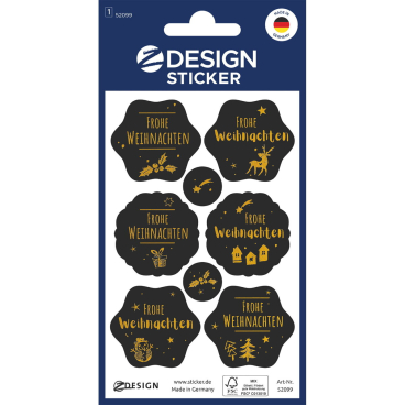 Sticker Weihnachten Papier geprägt 1 Bogen Motiv Gruß schwarz gold Sticker Weihnachten Papier geprägt 1 Bogen Motiv Gruß schwarz gold - Bild-Darstellung des Produktes 1