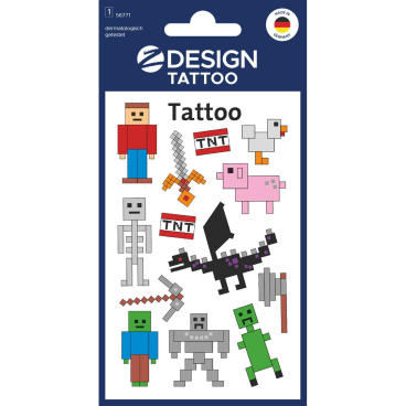 Tattoos 76x120mm bunt 1 Bogen Motiv Pixel Tattoos 76x120mm bunt 1 Bogen Motiv Pixel - Bild-Darstellung des Produktes 1
