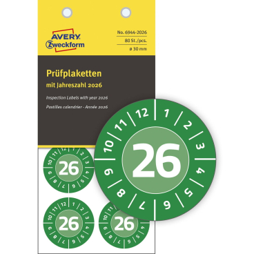 Prüfplaketten 2026 Vinyl 30mm 80 Stück Prüfplaketten 2026 Vinyl 30mm 80 Stück - Bild-Darstellung des Produktes 1