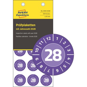 Prüfplaketten 2028 NoPeel 20mm 120 Stück Prüfplaketten 2028 NoPeel 20mm 120 Stück - Bild-Darstellung des Produktes 1