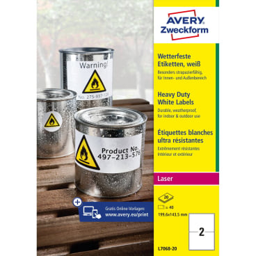 Etikett 199,6x143,5mm A4 LC wetterfest weiß 20 Blatt 20 Stück Etikett 199,6x143,5mm A4 LC wetterfest weiß 20 Blatt 20 Stück - Bild-Darstellung des Produktes 1