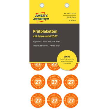 Prüfplaketten 2027 Vinyl 20mm 120 Stück Prüfplaketten 2027 Vinyl 20mm 120 Stück - Bild-Darstellung des Produktes 1