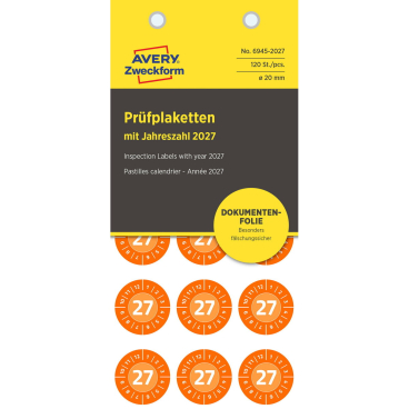 Prüfplaketten 2027 NoPeel 20mm 120 Stück Prüfplaketten 2027 NoPeel 20mm 120 Stück - Bild-Darstellung des Produktes 1