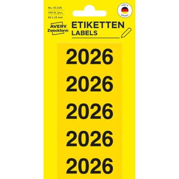Etikett 60x24mm Jahreszahlen 2026 gelb 100 Stück Etikett 60x24mm Jahreszahlen 2026 gelb 100 Stück - Bild-Darstellung des Produktes 1