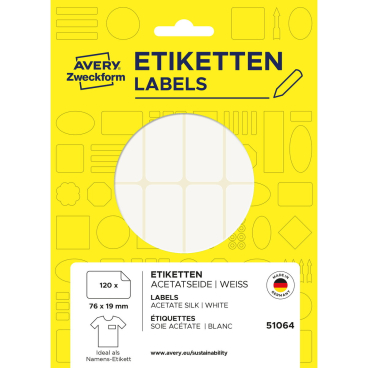 Namens Etikett 76x19mm weiß 120 Stück Acetatseide Namens Etikett 76x19mm weiß 120 Stück Acetatseide - Bild-Darstellung des Produktes 1
