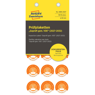 Prüfplaketten Geprüft gemäß VDE 2027-2032 NoPeel 20mm 120 Stück Prüfplaketten Geprüft gemäß VDE 2027-2032 NoPeel 20mm 120 Stück - Bild-Darstellung des Produktes 1