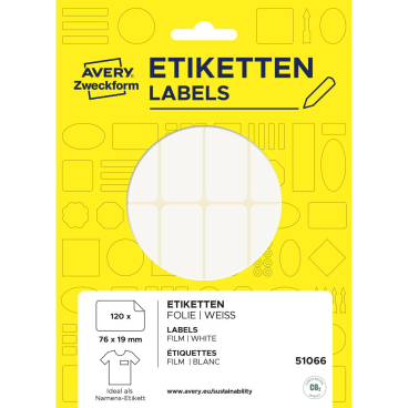 Namens Etikett 76x19mm weiß 120 Stück Folie Namens Etikett 76x19mm weiß 120 Stück Folie - Bild-Darstellung des Produktes 1