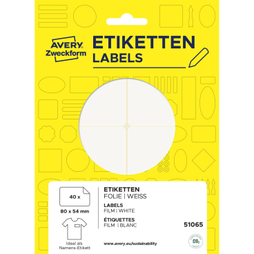 Namens Etikett 80x54mm weiß 40 Stück Folie Namens Etikett 80x54mm weiß 40 Stück Folie - Bild-Darstellung des Produktes 1
