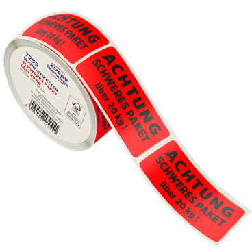 Warnetikett 100x50mm 200 Stück rot Aufdruck: Schweres Paket über 20 kg Warnetikett 100x50mm 200 Stück rot Aufdruck: Schweres Paket über 20 kg - Bild-Darstellung des Produktes 1