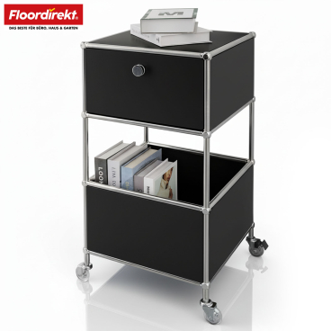 Floordirekt Aufbewahrungsregal Concept Epure MK-145 - mit Schublade und Rollen - Schwarz 40 x 40 x 69 cm Schwarz - Bild-Darstellung des Produktes 1
