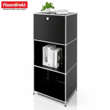 Floordirekt Metallregal Concept Epure MK-107 - mit verschließbarem Fach und Ablagen - Schwarz 50 x 40 x 121 cm Schwarz - Bild-Darstellung des Produktes 1