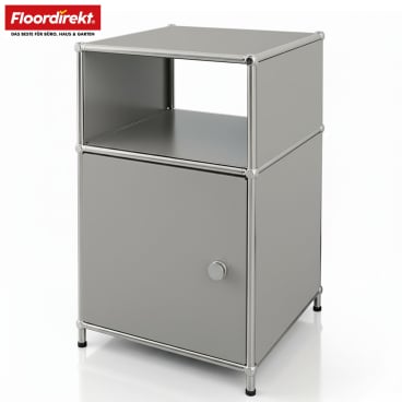 Floordirekt Metallregal Concept Epure MK 040 - 3 Etagen Mit Tür und Offener Ablage - Grau 40 x 40 x 65 cm Grau - Bild-Darstellung des Produktes 1