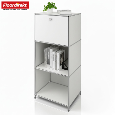 Floordirekt Metallregal Concept Epure MK-107 - mit verschließbarem Fach und Ablagen - Weiß 50 x 40 x 121 cm Weiß - Bild-Darstellung des Produktes 1