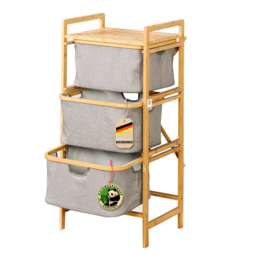 Floordirekt Bambus-Wäschekorb Missouri - 3 Fächer Herausnehmbare Textilkörbe - 44 x 33 x 96 cm Missouri - Bild-Darstellung des Produktes 1