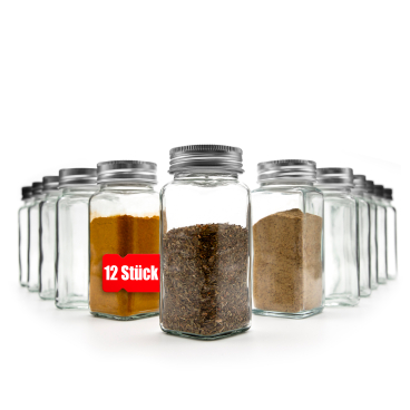 BigDean 12er Set Gewürzgläser eckig - luftdichte Gewürzdosen lebensmittelecht Vorratsglas - Bild-Darstellung des Produktes 1
