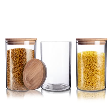 BigDean 3er Set Vorratsgläser 1,1L mit Bambus-Deckel - 10 x 17 cm Vorratsglas - Bild-Darstellung des Produktes 1
