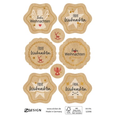 Sticker Weihnachten Papier geprägt 1 Bogen Motiv Gruß braun gold Sticker Weihnachten Papier geprägt 1 Bogen Motiv Gruß braun gold - Bild-Darstellung des Produktes 1