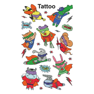 Tattoos 76x120mm bunt 1 Bogen Motiv Superhelden Tattoos 76x120mm bunt 1 Bogen Motiv Superhelden - Bild-Darstellung des Produktes 1