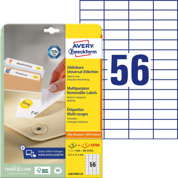 Etikett 52,5x21,2mm A4 ILK wiederablösbar 30 Blatt 1680 Stück Etikett 52,5x21,2mm A4 ILK wiederablösbar 30 Blatt 1680 Stück - Bild-Darstellung des Produktes 1