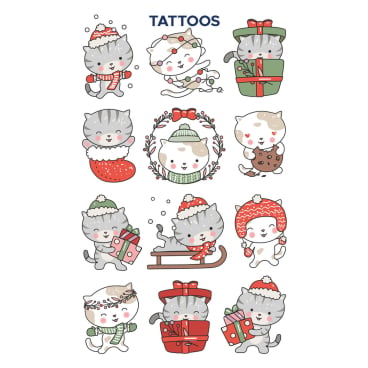 Tattoos 76x120mm bunt 1 Bogen Motiv Xmas Katzen Tattoos 76x120mm bunt 1 Bogen Motiv Xmas Katzen - Bild-Darstellung des Produktes 1