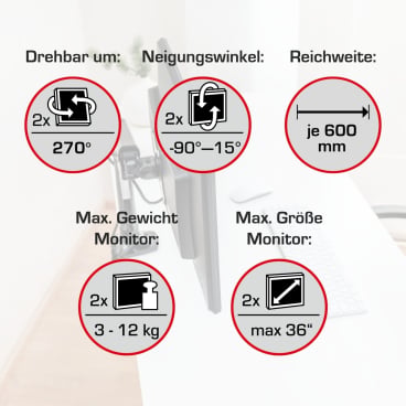 Monitorarm Premium duo schwarz Monitorarm Premium duo schwarz - Bild-Darstellung des Produktes 1