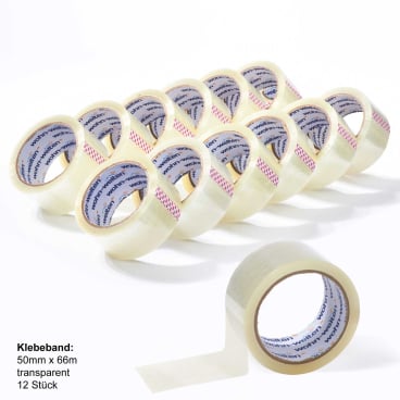 Floordirekt Paketband aus PP mit Acrylatkleber - UV- und alterungsbeständig - Transparent Leise abrollend 50 mm x 66 m 12er Set Leise abrollend - Bild-Darstellung des Produktes 1