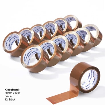 Floordirekt Paketband aus PP mit Acrylatkleber - UV- und alterungsbeständig - Braun Premium Stark 50 mm x 66 m 12er Set Premium Stark - Bild-Darstellung des Produktes 1