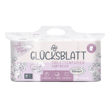 Fripa Glücksblatt Toilettenpapier Blütenduft, 4-lagig, weiß 1 Packung = 8 Rollen à 130 Blatt - Bild-Darstellung des Produktes 1