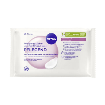 NIVEA 3in1 Reinigungstücher, für trockene Haut 1 Flowpack = 25 Tücher - Bild-Darstellung des Produktes 1
