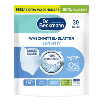 Dr. Beckmann Waschmittel-Blätter Sensitiv Baumwollblüte  1 Packung = 30 Blätter - Bild-Darstellung des Produktes 1
