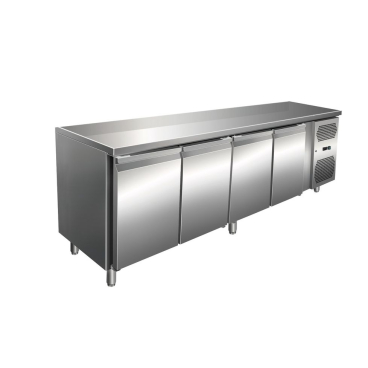 Gastro Edelstahl Kühltisch Kühltheke 4 Türen 312 L -2/+8°C Umluftkühlung Tiefe 600 mm | 4 Türen | 312 L Volumen - Bild-Darstellung des Produktes 1
