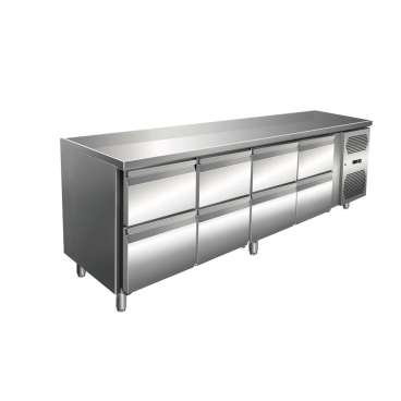 Gastro Edelstahl Kühltisch Kühltheke 8 Schubladen 312 L -2/+8°C Umluftkühlung Tiefe 600 mm | 8 Schubladen | 312 L Volumen - Bild-Darstellung des Produktes 1