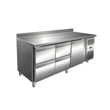 Edelstahl Kühltisch Kühltheke 4 Schubladen/ 1 Tür 231 L -2/+8°C Aufkantung Tiefe 600 mm | 1 Tür | 4 Schubladen | 231 L Volumen | Aufkantung - Bild-Darstellung des Produktes 1