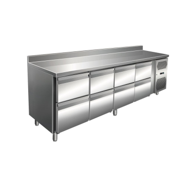 Gastro Edelstahl Kühltisch Kühltheke 8 Schubladen 312 L -2/+8°C Umluftkühlung mit Aufkantung Tiefe 600 mm | 8 Schubladen | 312 L Volumen  | Aufkantung - Bild-Darstellung des Produktes 1