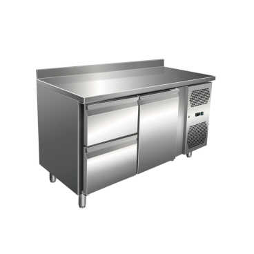 Gastro Edelstahl Kühltisch Kühltheke 1 Tür / 2 Schubladen 115 L -2/+8°C Aufkantung Tiefe 600 mm | 1 Tür | 2 Schubladen | 115 L Volumen | Aufkantung - Bild-Darstellung des Produktes 1