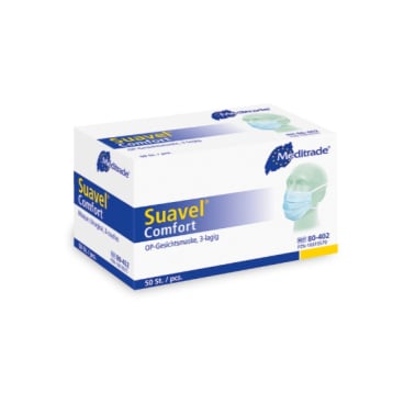 Meditrade Suavel® Comfort medizinischer Einmalmundschutz, blau 1 Karton = 20 Packungen à 50 Stück - Bild-Darstellung des Produktes 1