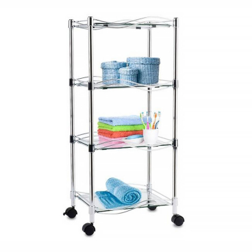 Floordirekt Rollregal Luna - 4 Sicherheitsglas-Böden mit Rollen - Chrom 40 x 30 x 89 cm Rollregal Luna - Bild-Darstellung des Produktes 1