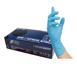 MCD Medical Care Dental GmbH NITRAS SUPREME NITRILE Nitril Einmalhandschuhe, blau, Unsteril, Rollrand, puderfrei, beidseitig tragbar, 1 Packung = 100 Stück, Größe M 8300-M