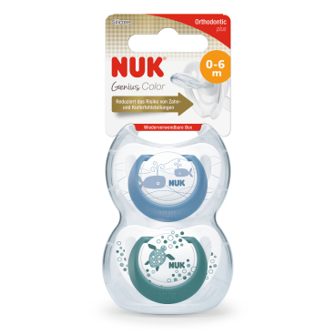 NUK Genius Color Schnuller 1 Packung = 2 Stück, Größe 1 (0-6 Monate), farbig sortiert - Bild-Darstellung des Produktes 1