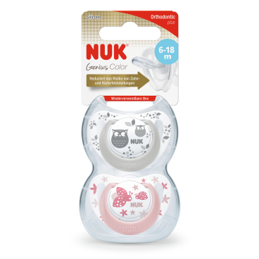NUK Genius Color Schnuller 1 Packung = 2 Stück, Größe 2 (6-18 Monate), farbig sortiert - Bild-Darstellung des Produktes 1